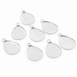 ( No Fade ) 20pcs 13x18mm Inner Size Stainless Steel Material Drop Style Cabochon Base Cameo Setting Pendant Tray (D2-69)