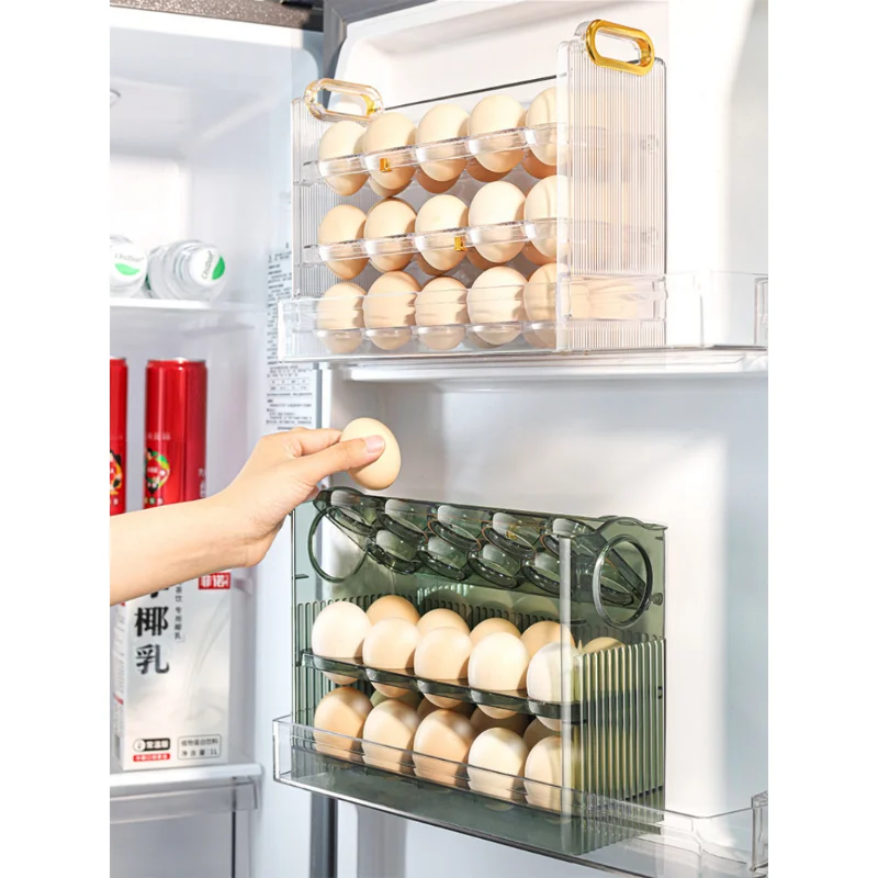 

Automatic Rebound Kitchen Organizer, Egg Organizer Tiered with Date, Refrigerator Side Door, Fresh Egg Carton, Multifunctional