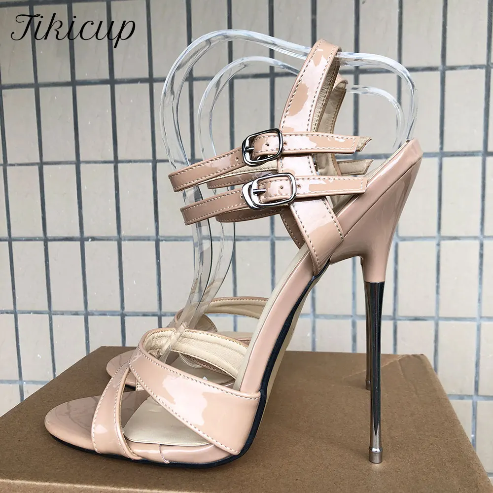 Hot New 16cm High Heel Summer Women Nude Gladiator Sandals Pumps Sexy Stable Metal Stilettos Shoes Big Size 35-46 for Wide Leg