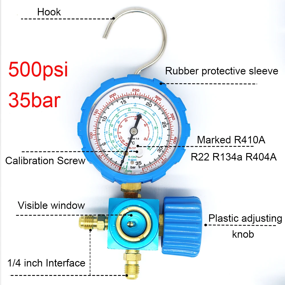 Manifold Meter Kit for R22/R410A/R134A/R404A Air Conditioner Manifold Meter High and Low Pressure Chiller Tool with Sight Glass