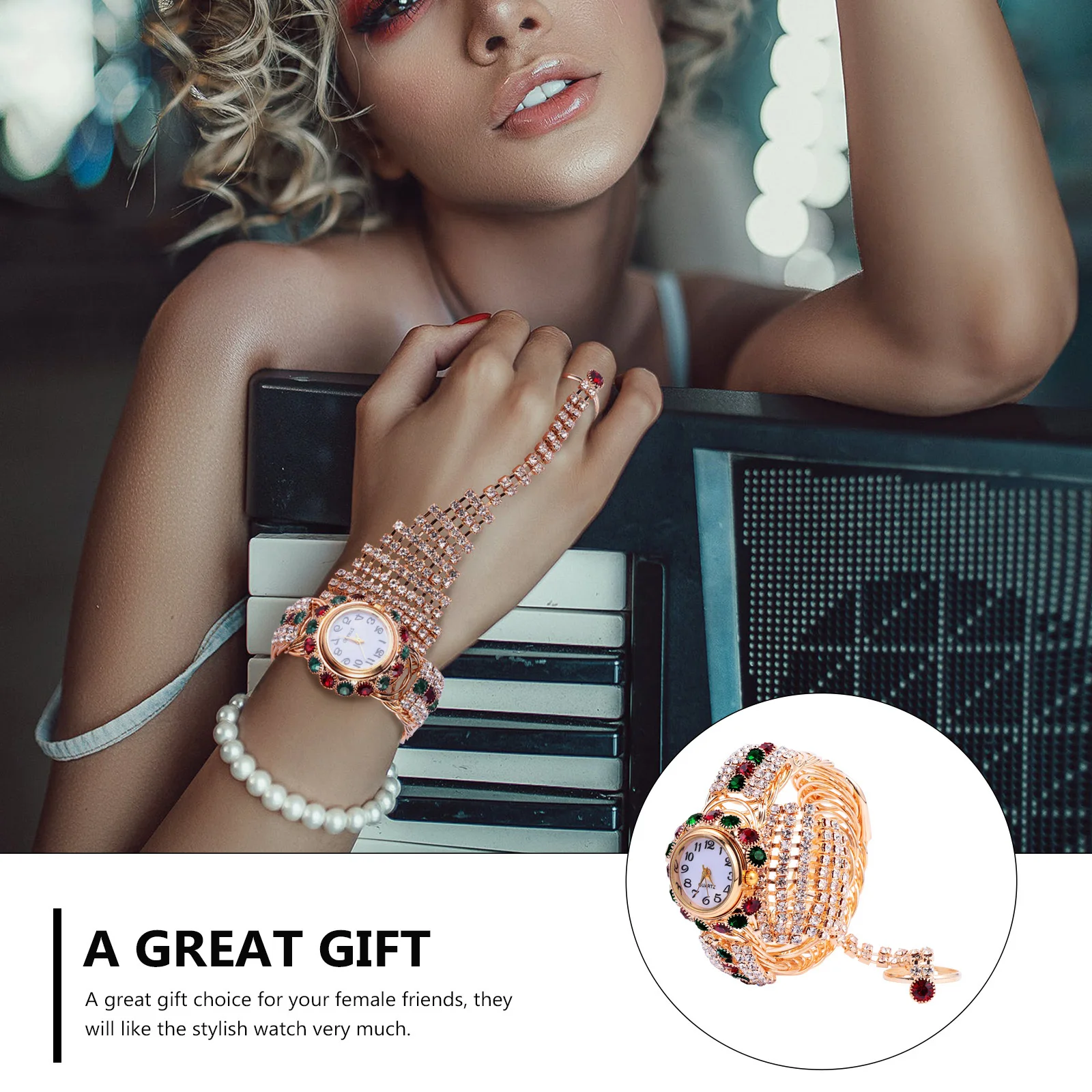 

BESTYASH Women's Gold Bracelet Watch Alloy Lady Wristwatch Digital Quartz Clock Fashion Jewelry Gift for Her