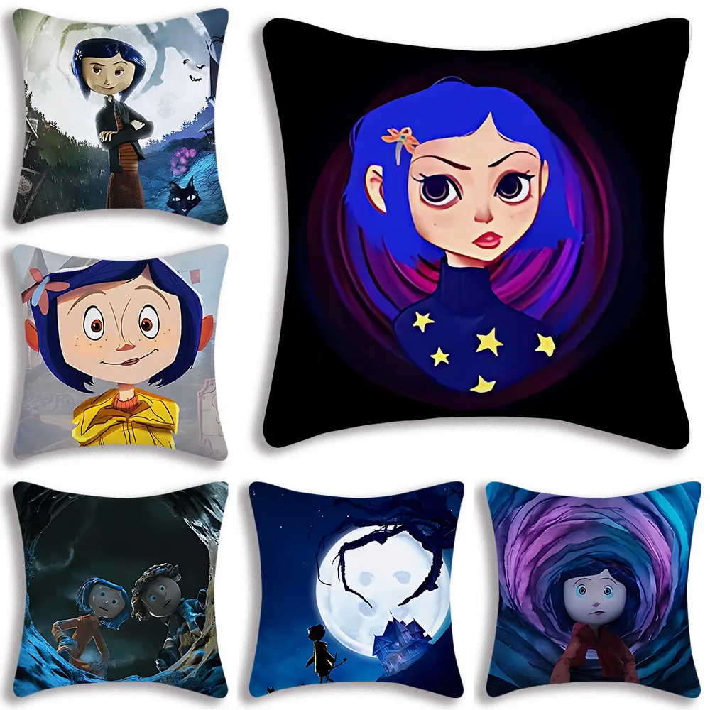 Cartoon Coraline Pillow Covers Cartoon Sofa Decorative Home Double-sided Printing Short Plush Cute Cushion Cover