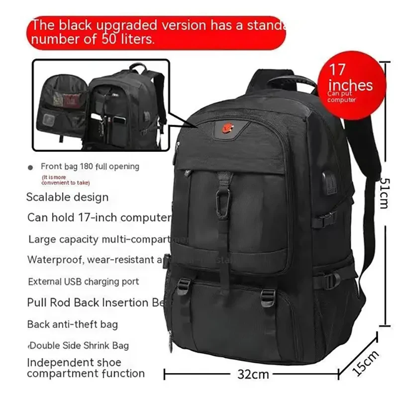 50L 80L Large Travel Backpack Men Separate Shoe Compartment Business Rucksack Waterproof Outdoor Sports Man Storage Backpacks