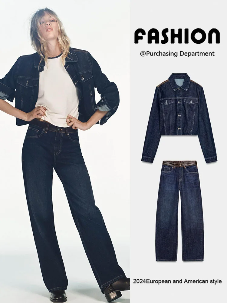 

Spring New Arrival Women's Leather Coat High Waist Wide Leg Jeans Long Pants Traditional Chinese Style Clothing Outerwear
