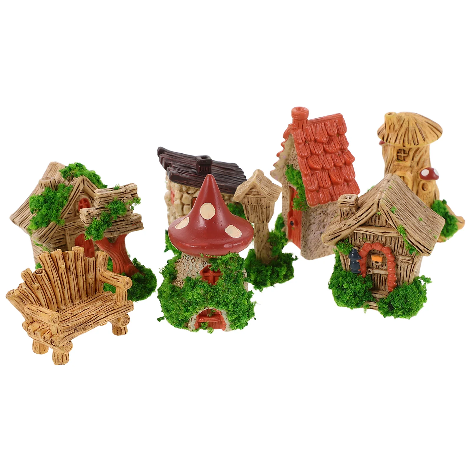 

9pcs Miniature Decoration: Diy Resin Mini Houses With Chairs Mailbox Guide Board For Desk Bookshelf Decor Scene