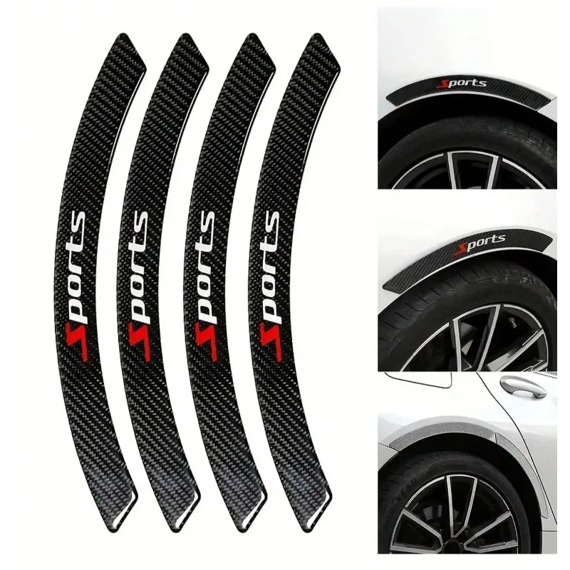 Stiker Fender Serat Karbon Mobil Strip Anti Tabrakan Bodi Strip Trim Fender Berlapis Epoksi-Tahan Gores Tebal 4 Buah