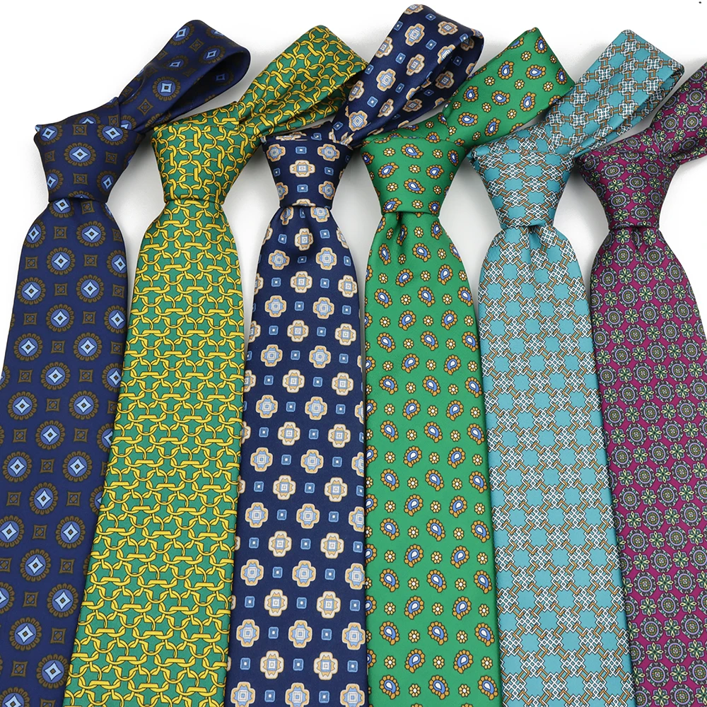 High Quality Classic Men's 7.5cm Tie Soft Smooth Green Blue Colorful Paisley Flower Necktie Daily Wear Business Accessories Gift