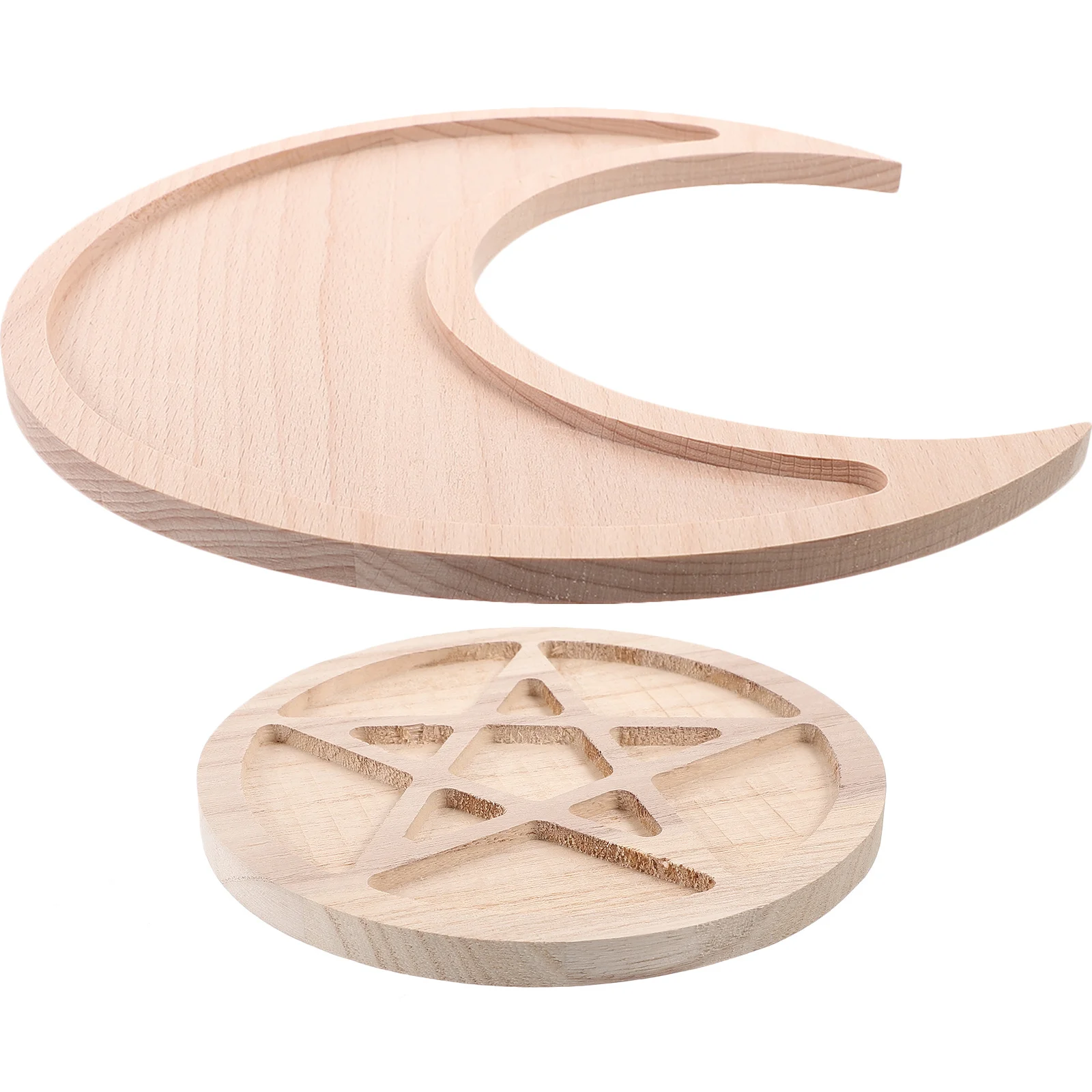 2Pcs Wood Moon Star Tray Versatile Jewelry Dish Holder Essential Oil Organizer Decorative Storage Decor