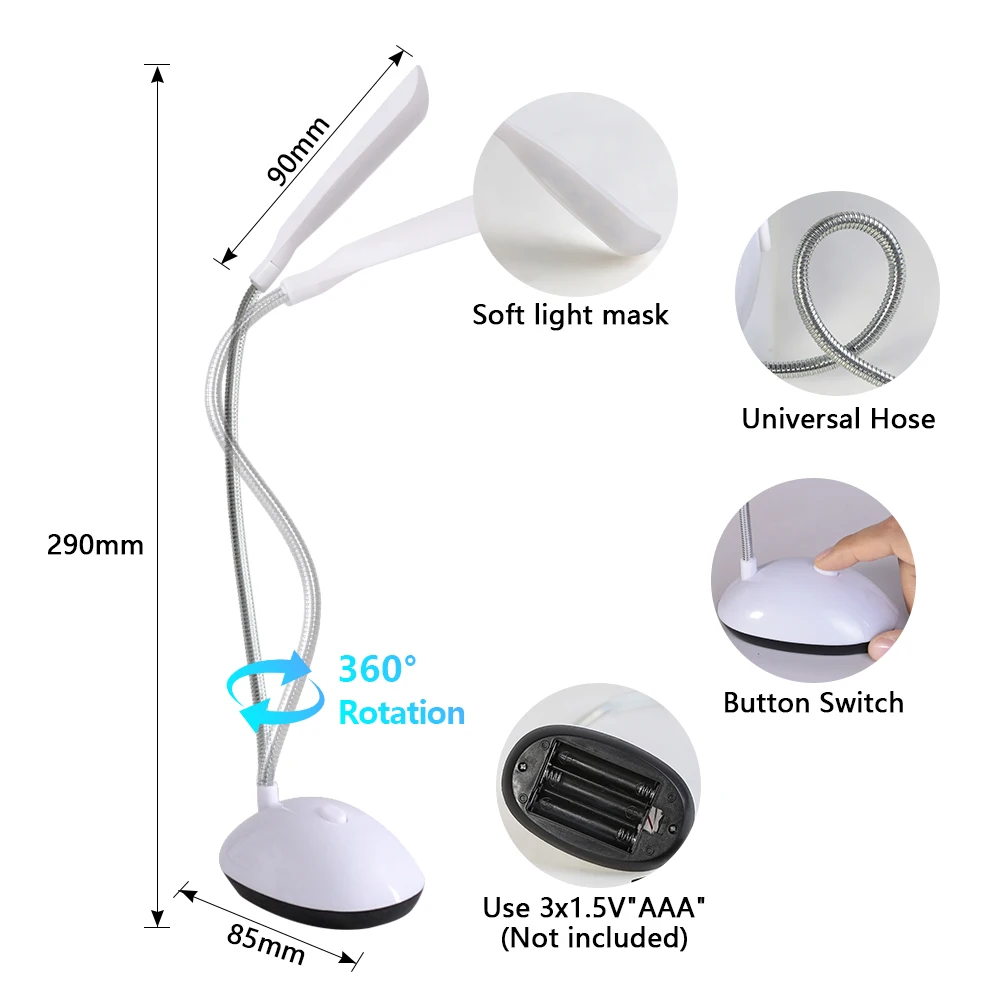 Modern LED Table Reading Lamps For Study Dormitory Bedroom Bedside Room Reading Battery Light Powered Eye Protection Desk Lights