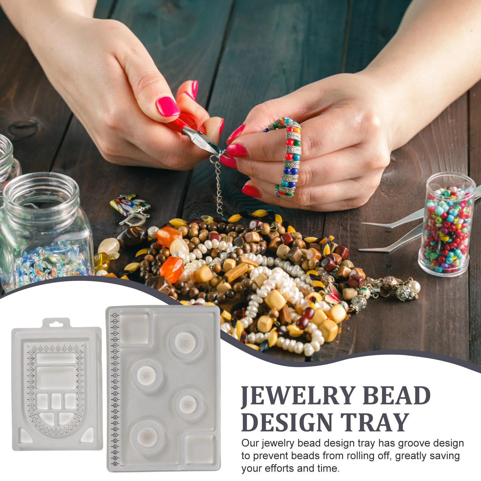 

2Pcs Bead Design Board Jewelry Making Supplies Groove Antiroll Beads Organizer DIY Necklace Bracelet Measurement