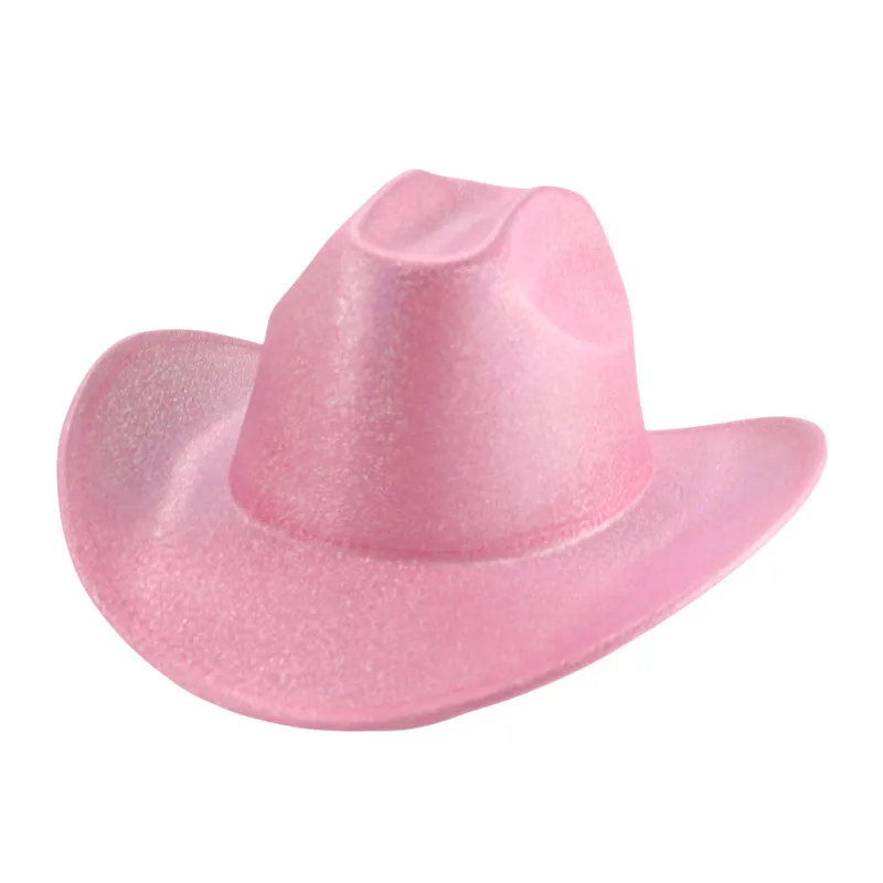 Silver Edge Cowboy Hat Pink Western Carnival Cowboy Dance Party Glossy Felt Cap Top Hat Curling Fedora Hat New