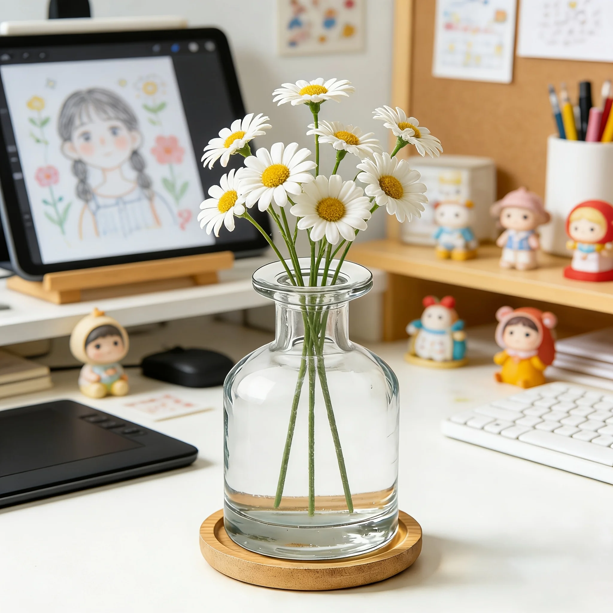 Clear Glass Hydroponic Vase with Bamboo Base, Mini Desktop Planter for Home & Office Decor, Ideal for Small Plants & Gifts
