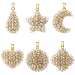 18K Gold Plated BrassImitation Pearl Charm Pendant Teardrop/Star/Moon/Heart Shaped, DIY Jewelry Accessories:VD1557-VD1562