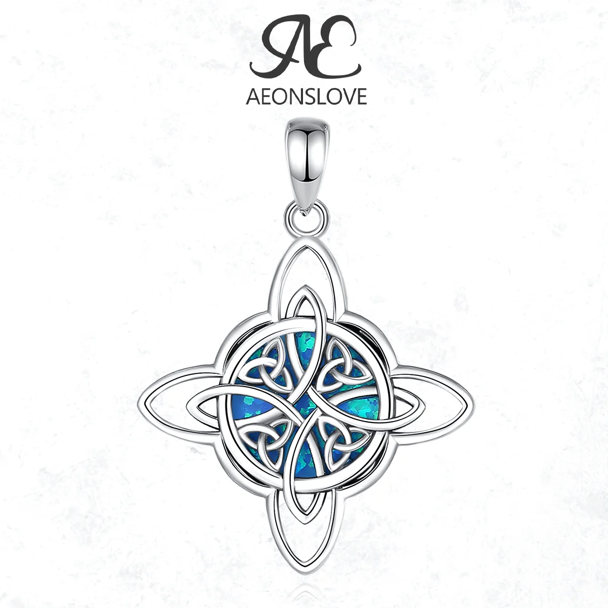 AEONSLOVE 925 Sterling Silver Witches Knot Necklace Blue Opal Celtic Triquetra Pendant Lucky Amulet Spiritual Jewelry for Women
