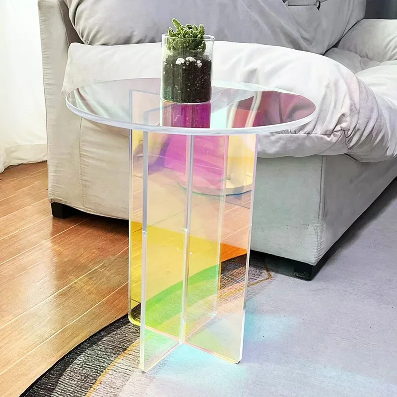 Luxury Acrylic Rainbow Small Round Side Tea Table Home Modern Color Sofa Bedside End Side Ins Style Designer Web Celebrity