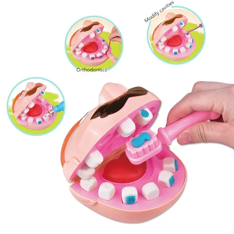 Children Puzzle Toy Doctor Set Light Clay Plasticine Tools Simulation Play House Pretend Dentist DIY Clay Educational Tooth Mold