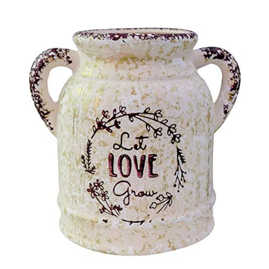 Farmhouse Ceramic Rustic Vase with Handle