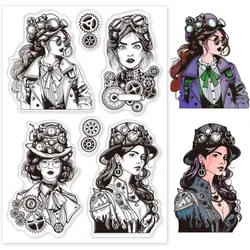 Steampunk Lady Clear Stamps for DIY Scrapbooking Gear Lady Silicone Stamp Seals Transparent Stamp for Cards Making Photo