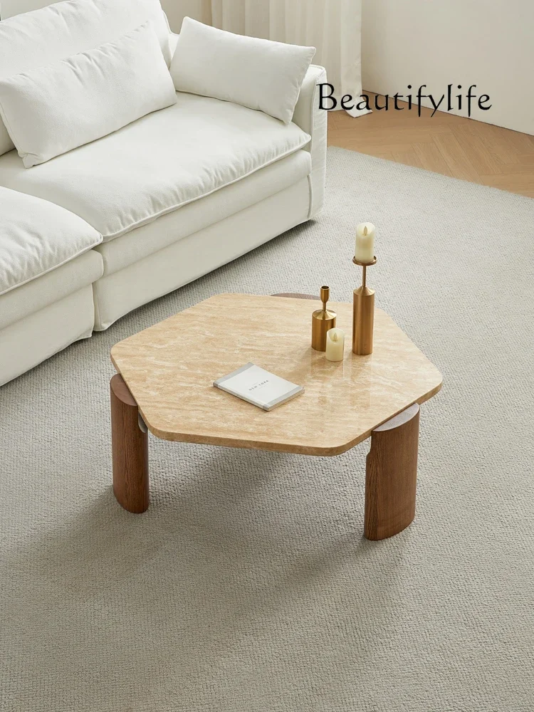

Coffee table living room designer high sense marble retro minimalist natural travertine home simplicity