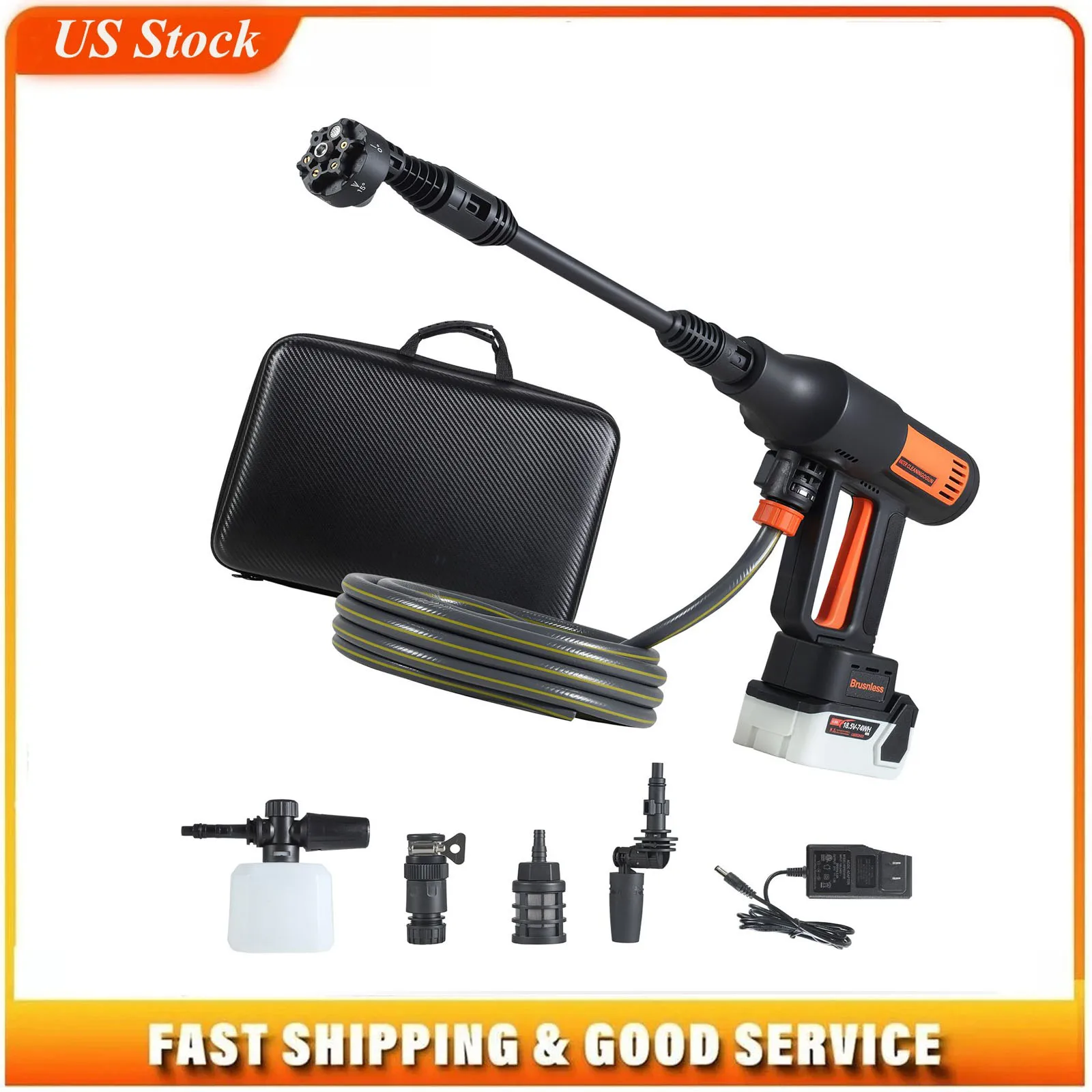 Cordless Pressure Washer, 1200PSI MAX Portable Pressure Washer with Brushless Motor, 6-in-1 Nozzle & Water Hose, 4 Speed Adjustable, Battery Powered Handheld Power Cleaner for Home Garden Patio