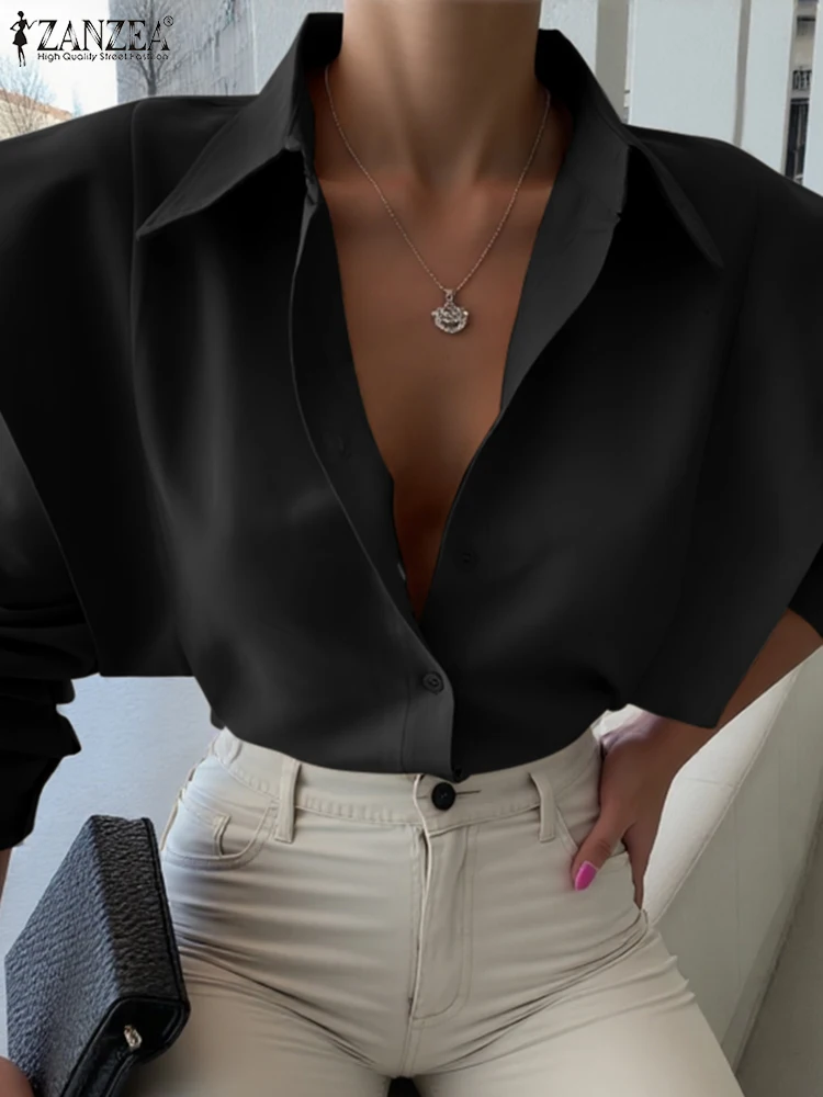 

ZANZEA Office Lady Lapel Collar Buttons Tunic Casual Loose Solid Blouse Fashion Long Sleeve Tops 2025 New Spring Commuting Shirt