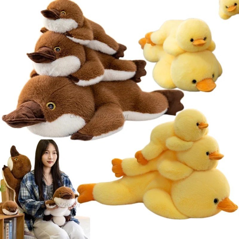 Super Soft Platypus Duck Pillow Fluffy Brown YellowColor Simulation Platypus Lying Prone Position Stuffed Animal Gift for Baby