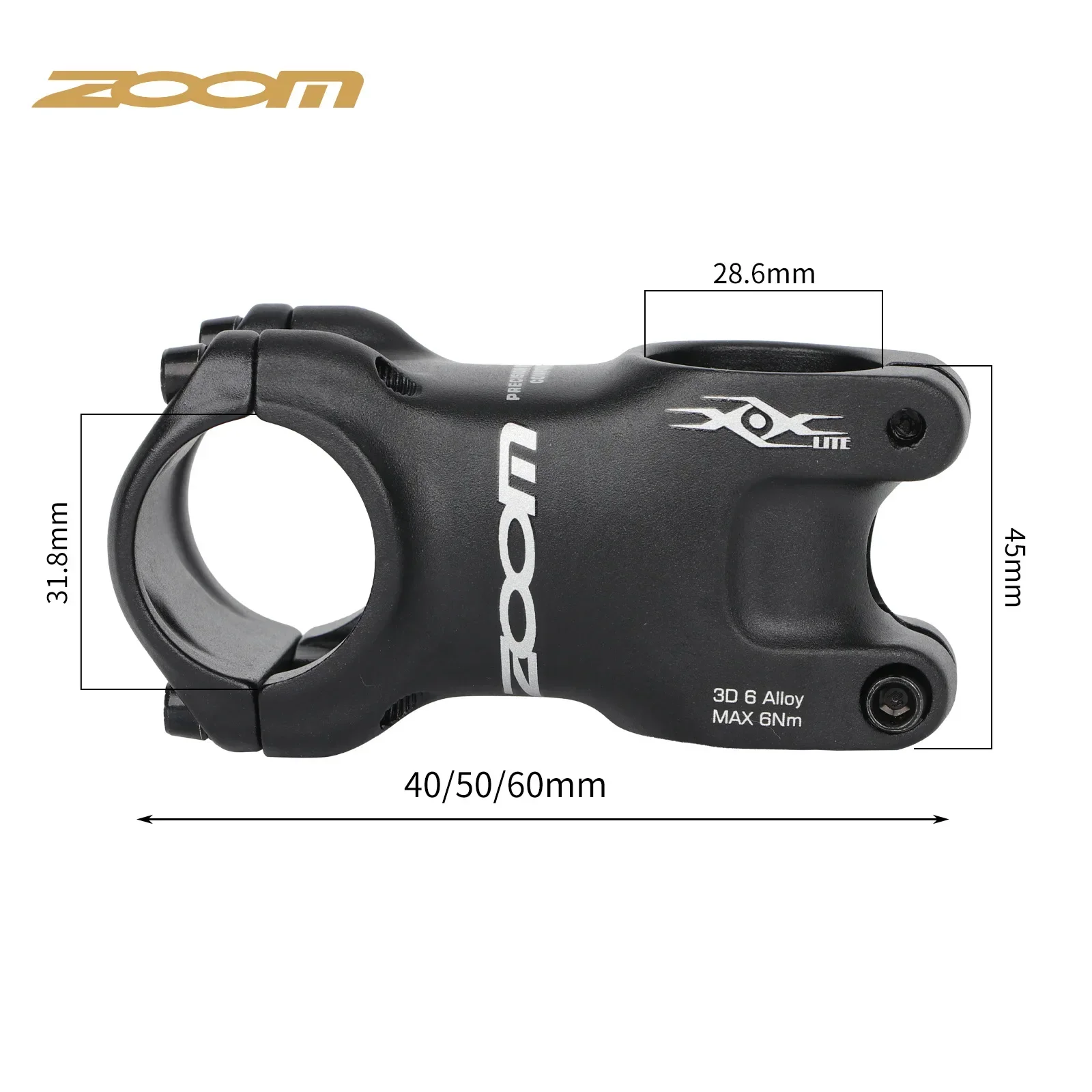 ZOOM XOX 3D forging technology and sandblasting anodetreatment length 40/50/60mm ±3 degree Suitable for 28.6mm Bicycle Stem