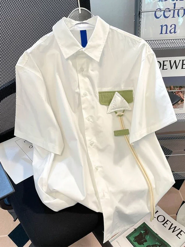 

Cute Patchwork White Shirts Women Loose Simple Design Short Sleeve Korean Blouse Vintage Casual Female Preppy Style Tops