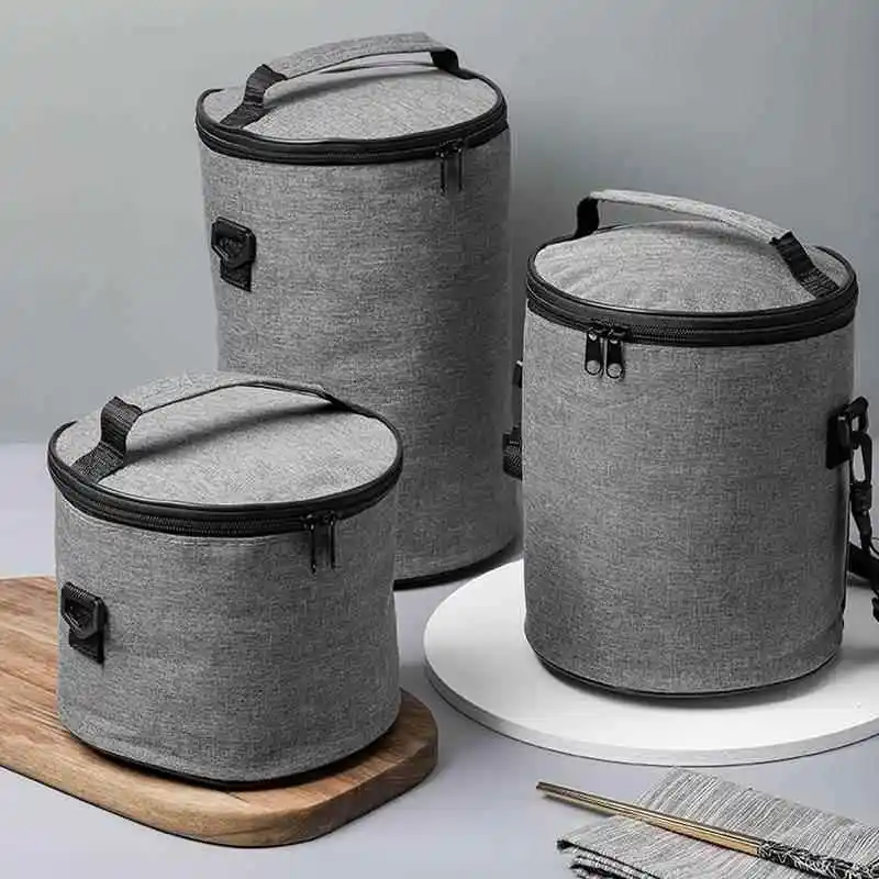 Bolsa Térmica Redonda de Alumínio para Almoço, Portátil e Isolada, Organizador de Armazenamento para Almoço no Trabalho, Aces...
