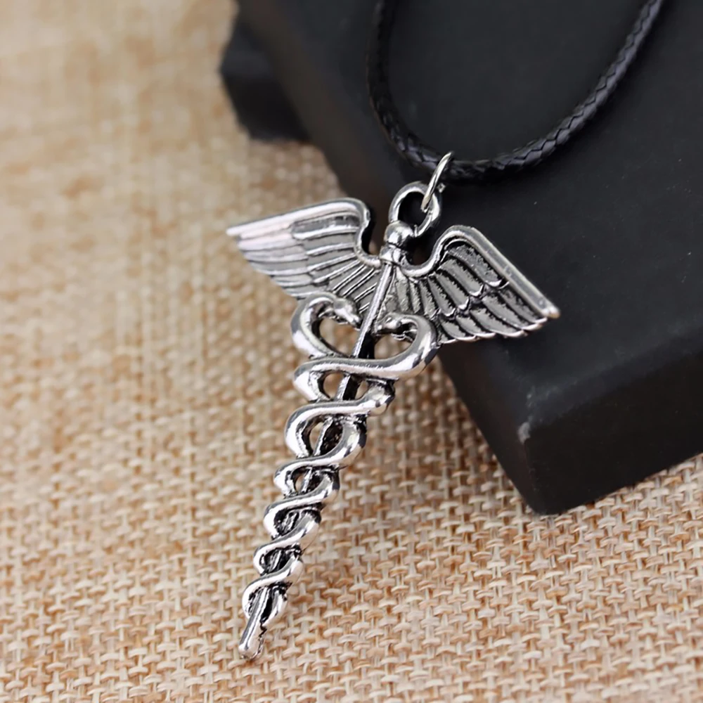 Classic Fashion Caduceus Medicine Symbol Antique Silver Color Pendant Short Long Chain Necklaces Jewelry For Men Women Gift