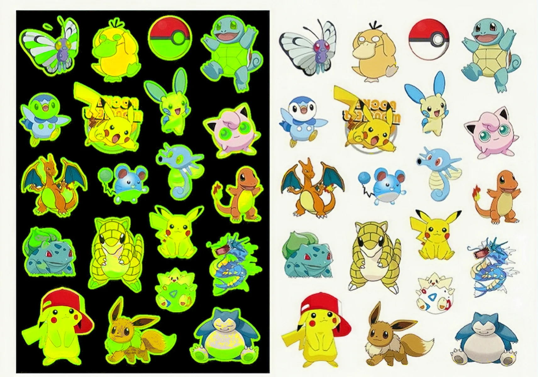 2/1pcs Luminous Pokemon Tattoo Sticker Birthday Decoration Child Body Arm Pikachu Sticker Baby Shower Kids Gift Party Supplies