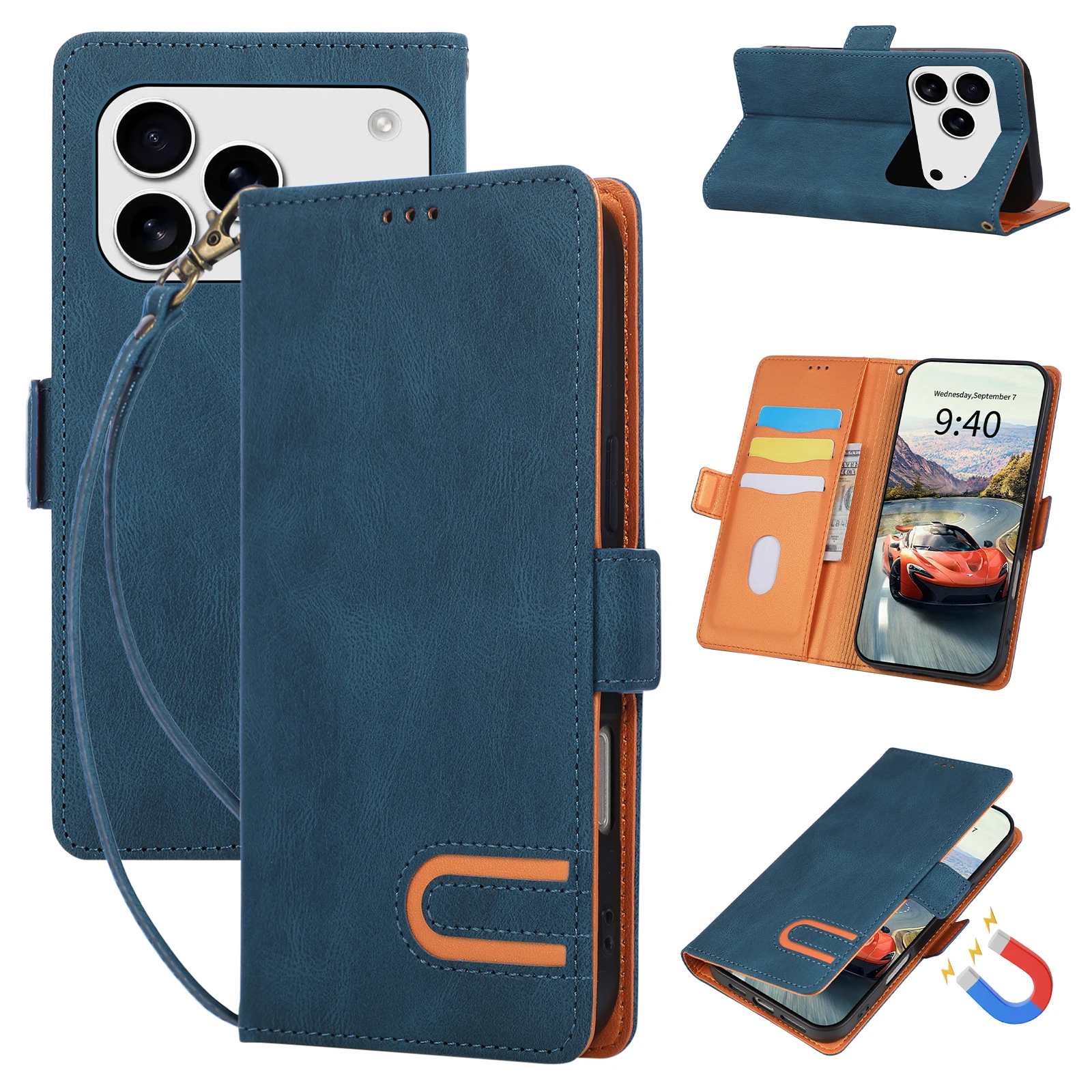 U-shaped Lanyard Wallet Leather Phone Case for Samsung Galaxy S26 Ultra S25 Plus S24 FE Shockproof Flip Cover 3 Slots Funda