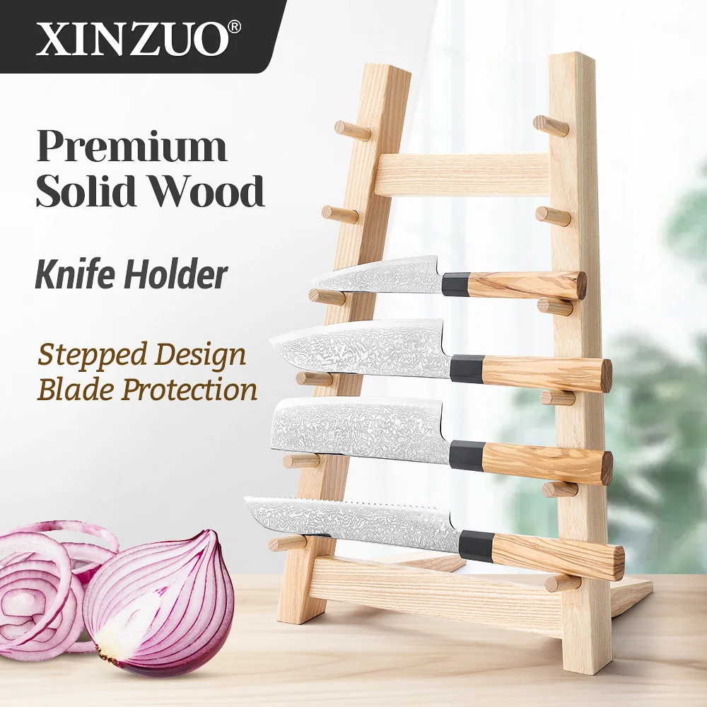 XINZUO 6-Tier Wooden Knife Holder Ash/Walnut Wood