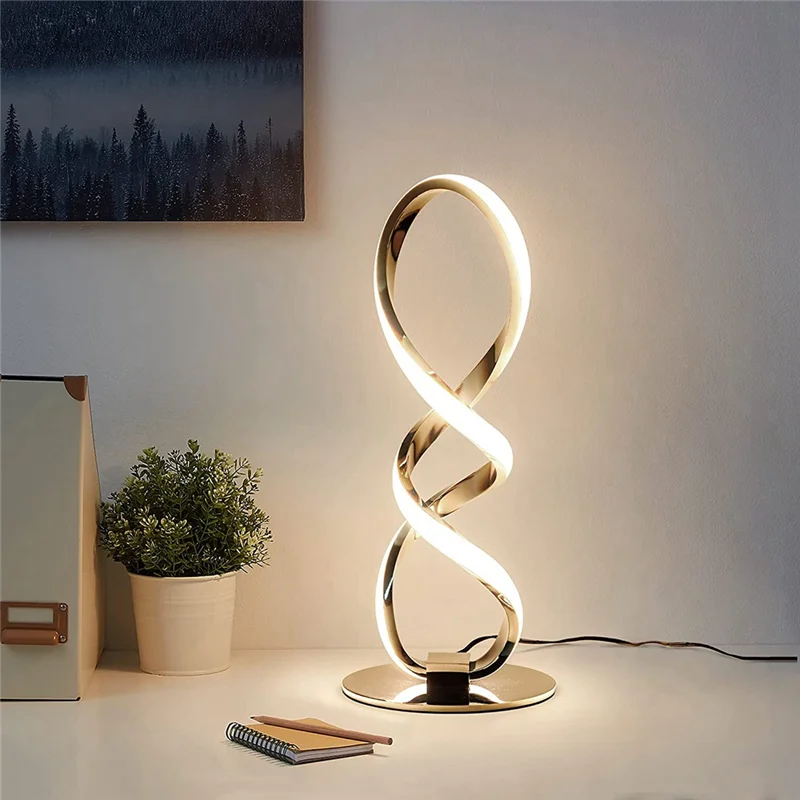 

LED Bedside Table Lamp Spiral Table Lamp Stepless Dimmable Nightstand Silver Lamp for Bedroom LivingRoom EU Plug