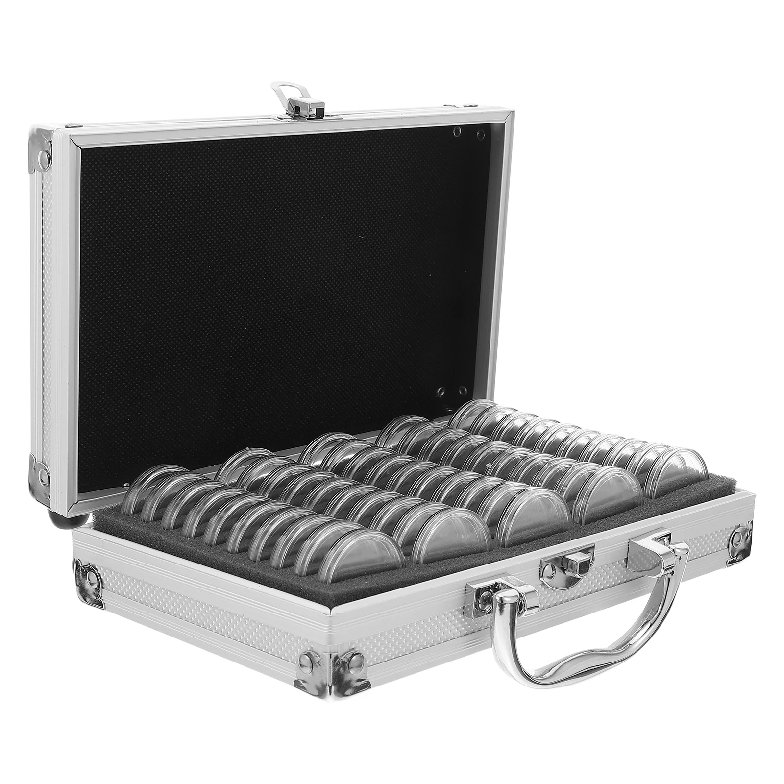 Coin Collection Box Display Case with Metal Lid Collecting Holder Holders Badge
