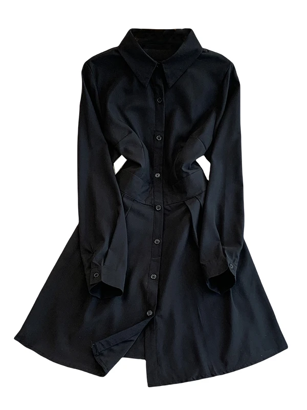 กระโปรงทรงเอไลน์เอวยางยืดความยาวปานกลางสำหรับผู้หญิง รุ่นใหม่ปี 2025 ผ้าซาติน กระดุมเดี่ยว ปิดด้วยกระดุมเดียว