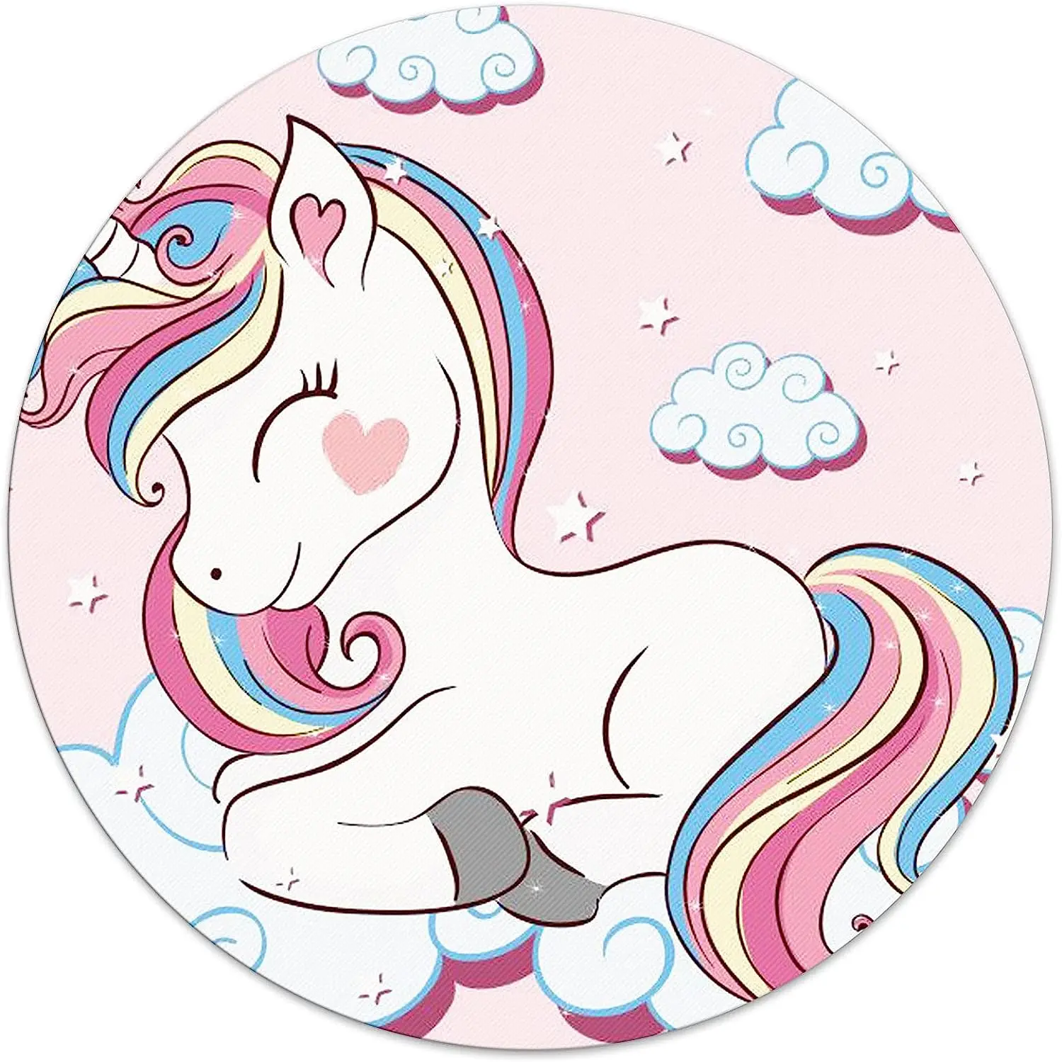 Round Mouse Pad Cute Colorful Unicorn for Kid Mouse Mat Small Non-Slip Rubber Base Mousepad with Designs for Working and Gaming