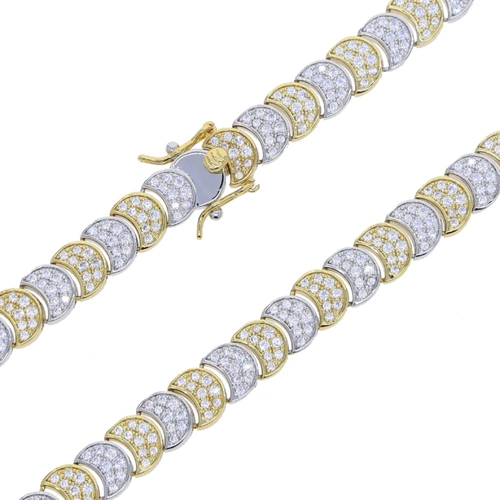 Iced Out Moon Charm Shaped Chain Bracelet Gold Color Pave CZ Stone Zircon Bangle Fashion European Women Girl Jewelry