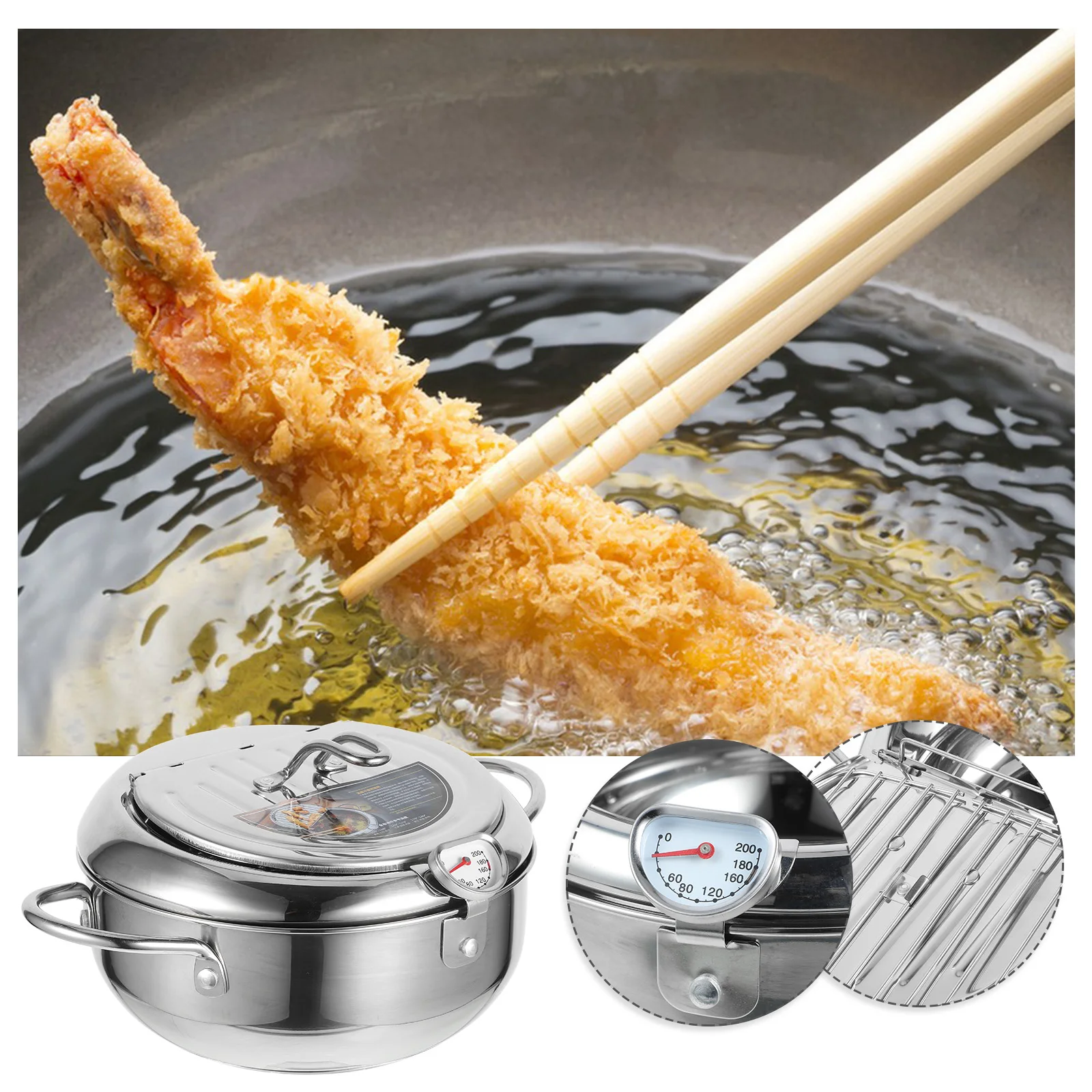 

Stainless Steel Deep Fryer Pot Nonstick Tempura Frying Small Pan With Drainer Rack Portable Kitchen Tool For Home Use