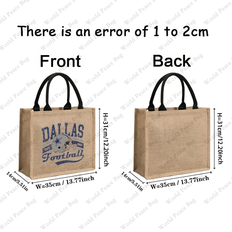 1 pc Dallas Football Graphic Shopping Large Personalized Canvas Beach Bag Monogram Gift Tote Bag Women's Cowboys Gift