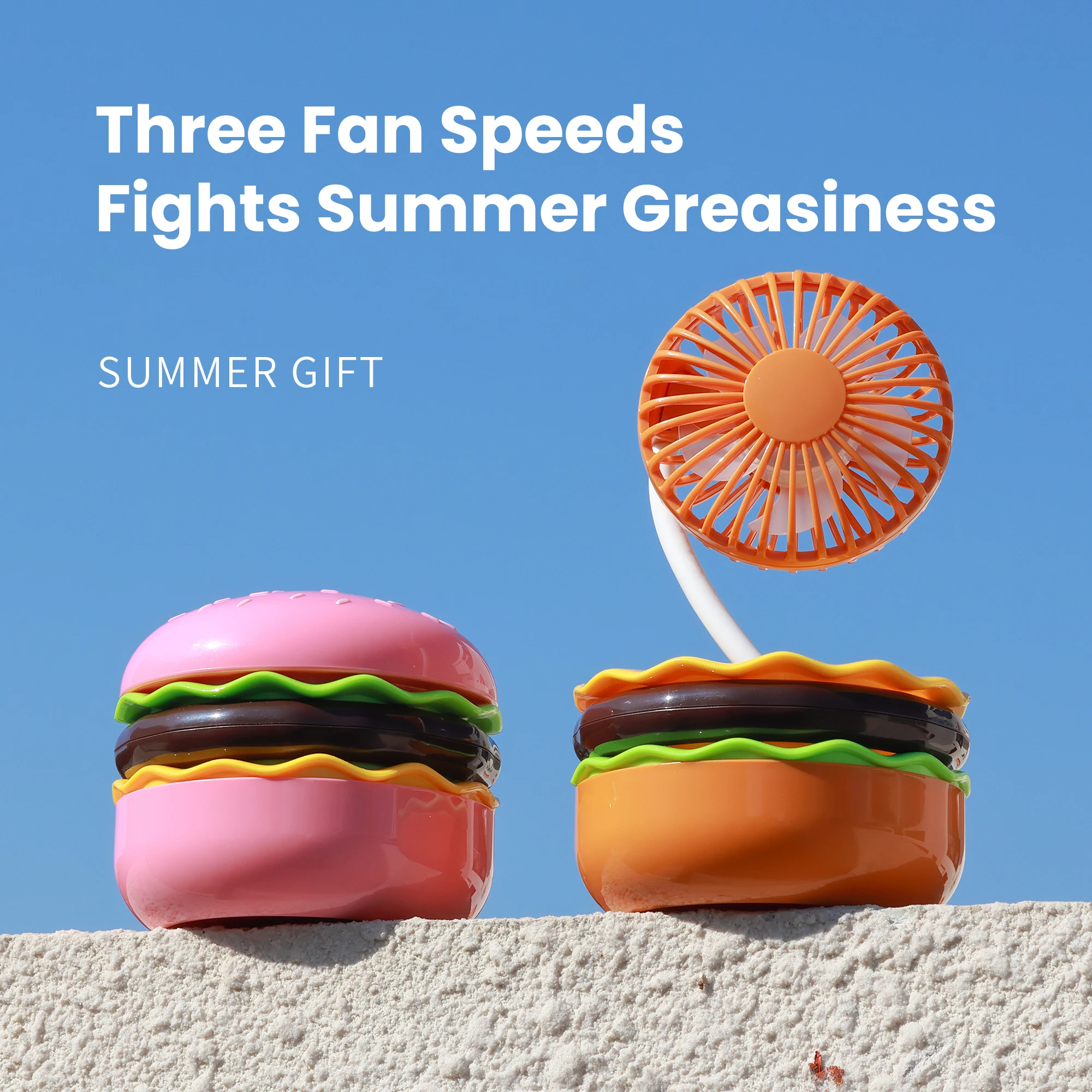 

Милый мультяшный мини-настольный вентилятор для гамбургеров, складной портативный ручной маленький вентилятор с зеркалом для красоты, зарядка через USB, креативный подарок