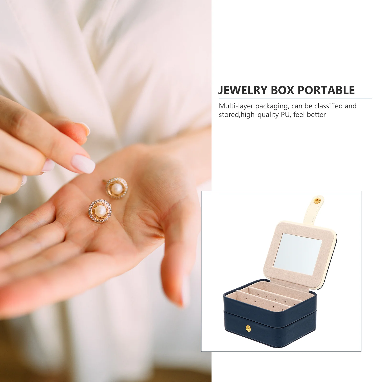 1Pcs Multilayer Jewelry Box PU Durable Organizer Storage Case Mirror Earrings Bracelets Rings Container Display