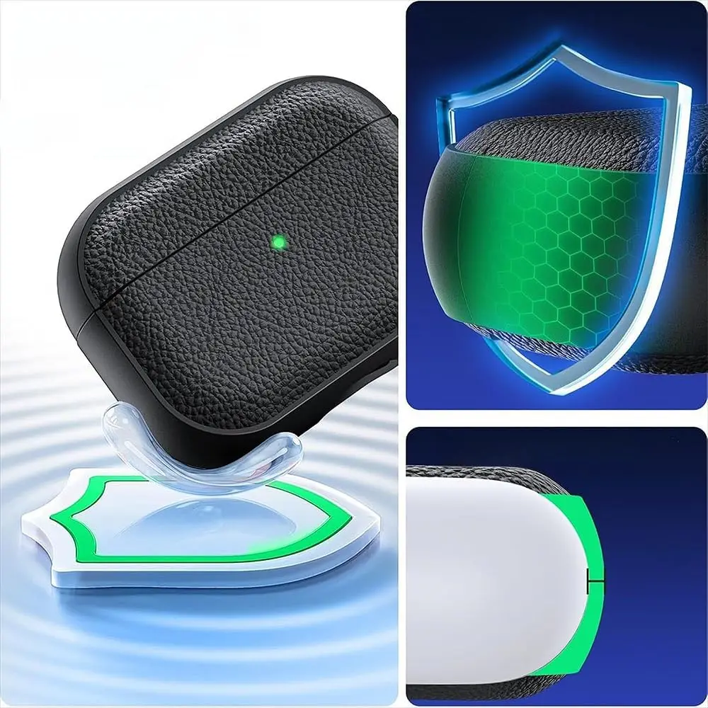 for AirPods Pro 3/Pro 2/Pro/4 Case Soft TPU Leather Design Drop Protection Cover with Keychain & Cleaner Kit for AirPods 4/Pro 3 - view 3