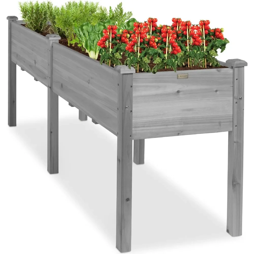 

72x23x30in Raised Garden Bed, Elevated Wood Planter Box Stand for Backyard, Patio, Balcony w/Divider Panel,