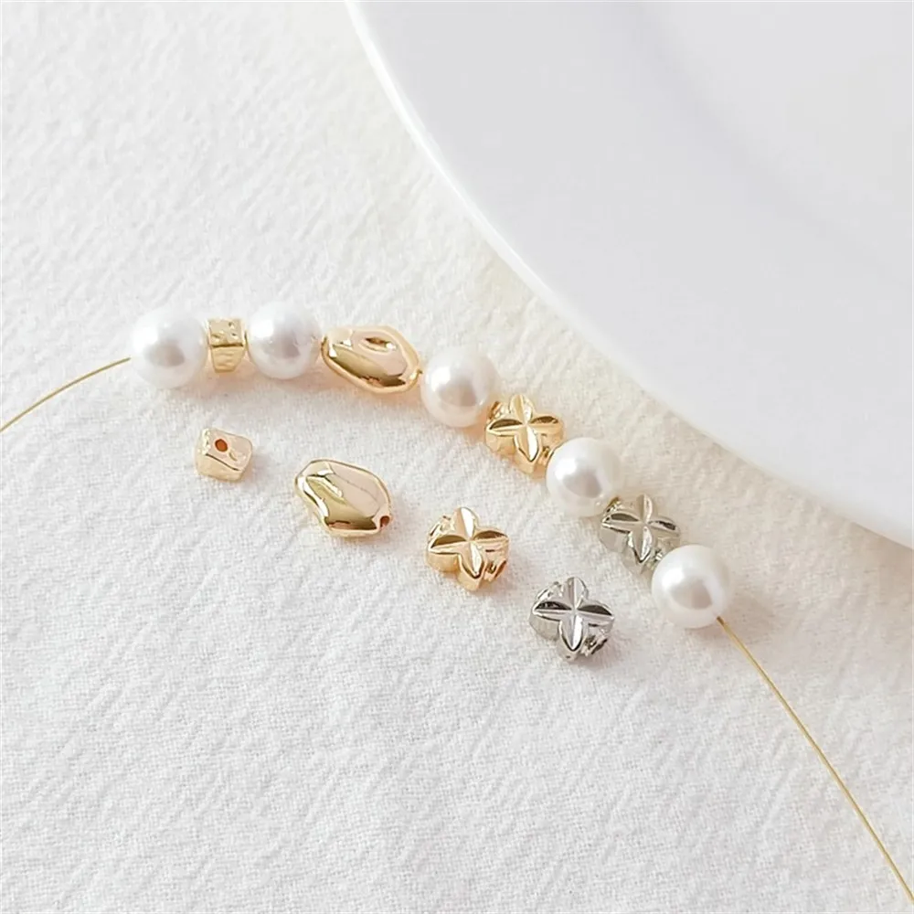 14K Gold-plated Irregular Triangular Lentil Through-hole Spacer Beads DIY Handmade Jewelry Accessories Stringing Beads Loose Bea