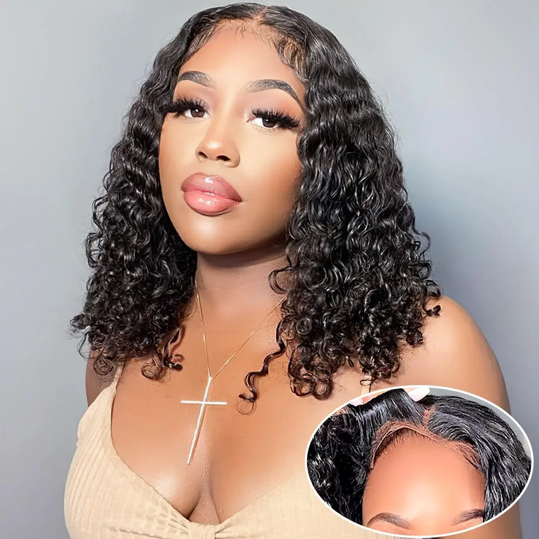 Glueless Human Hair Wigs Ready To Wear Short Deep Wave Curly Bob 13x4 Lace Frontal Wig Human Hair 180 Density Preplucked On Sale