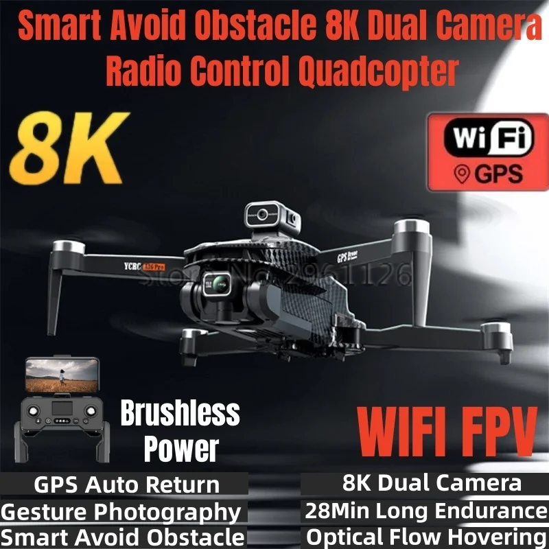 

Smart Avoid Obstacle 8K Dual Camera RC Drone GPS FPV Brushless Power Optical Flow Hover Auto Return Radio Control Quadcopter Toy