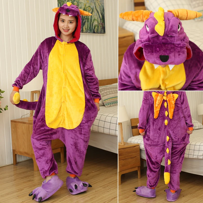 Adult Animal Cartoon Pajamas Women Sleepwear Unisex All in One Pyjamas Animal Suits Cosplay Spyro Dragon Garments Winter Onesies