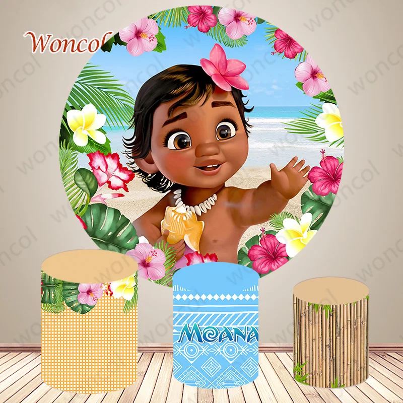 Disney Baby Moana Round Backdrop Baby Birthday Photo Background Baby Shower Round Cylinder Cover Party Decorations Photo Props