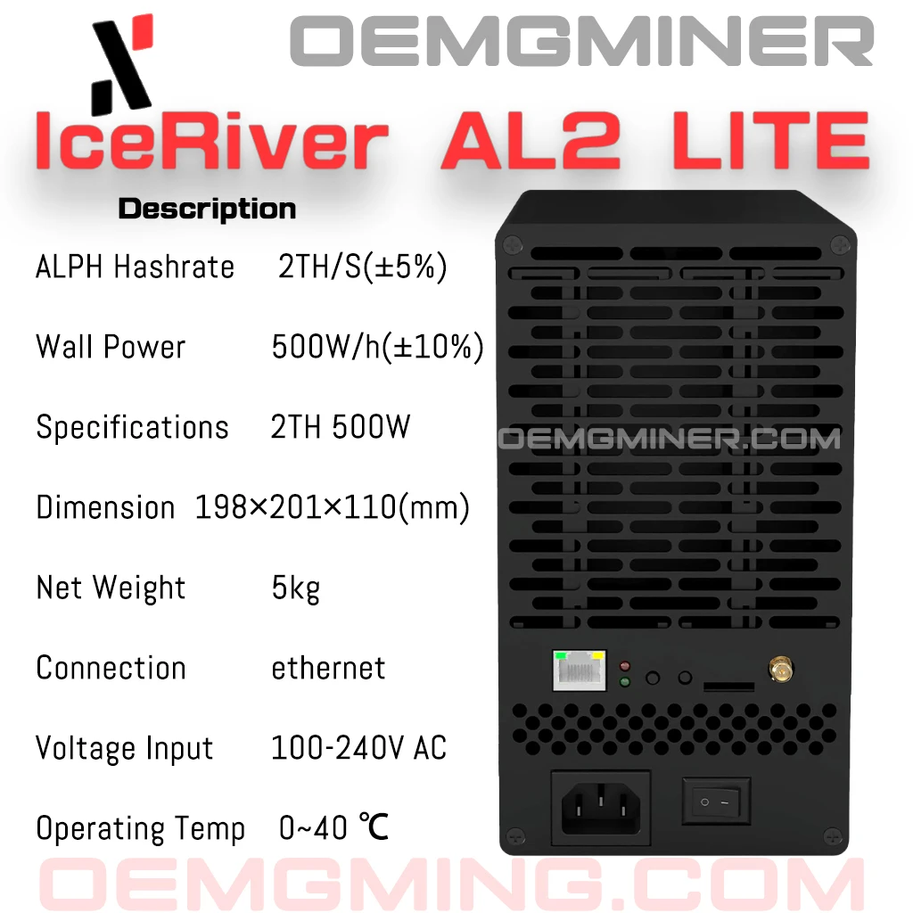 ICERIVER ALPH AL2 LITE Algorithmk Heavy Hash Miner 2TH/S 500W/h Asics Miner Shipping on October 15th-30th